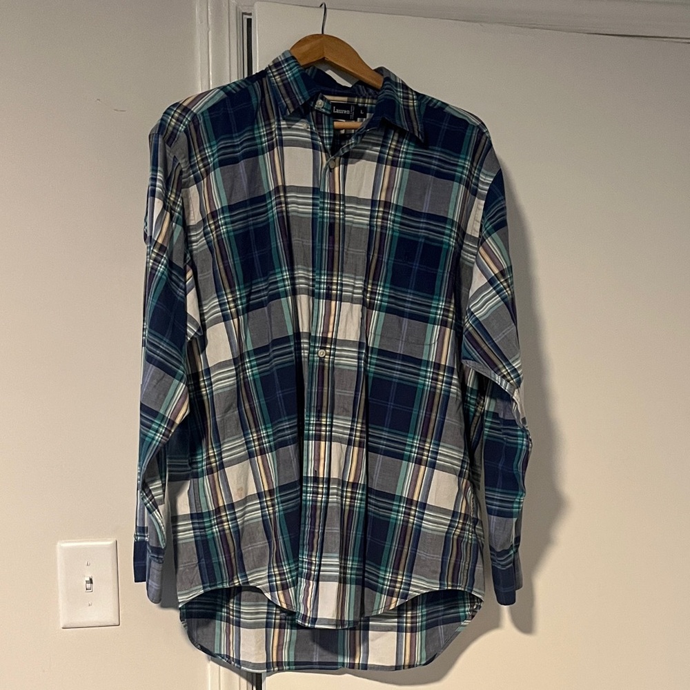 Ralph Lauren Men's Blue and Green Plaid Shirt